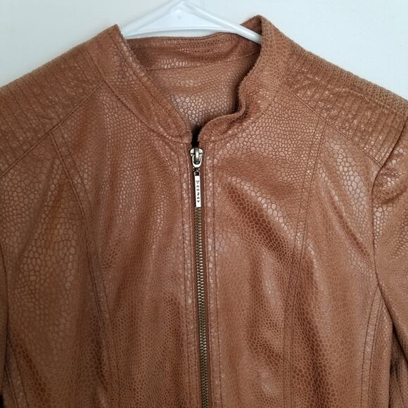 Tan Jay Brown Fax Snake Skin Zipper Front Blazer Career Casual Jacket Size 6P - Picture 5 of 10